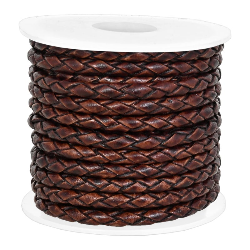 GENIQUE Real/Genuine Round Braided Leather Cord String Rope Folded  Leather Rope for Crafts  Jewelry Making  Necklace  Bracelets (5 Metres) (3mm  Antique Brown Distressed) - Image 2